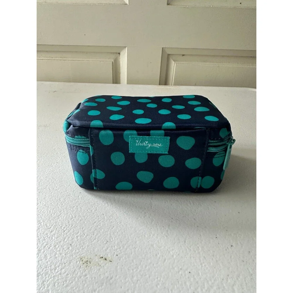 NWOT Thirty-One Navy Lotsa Dots Baubles Bracelets Jewelry Cinch Bags Travel Case